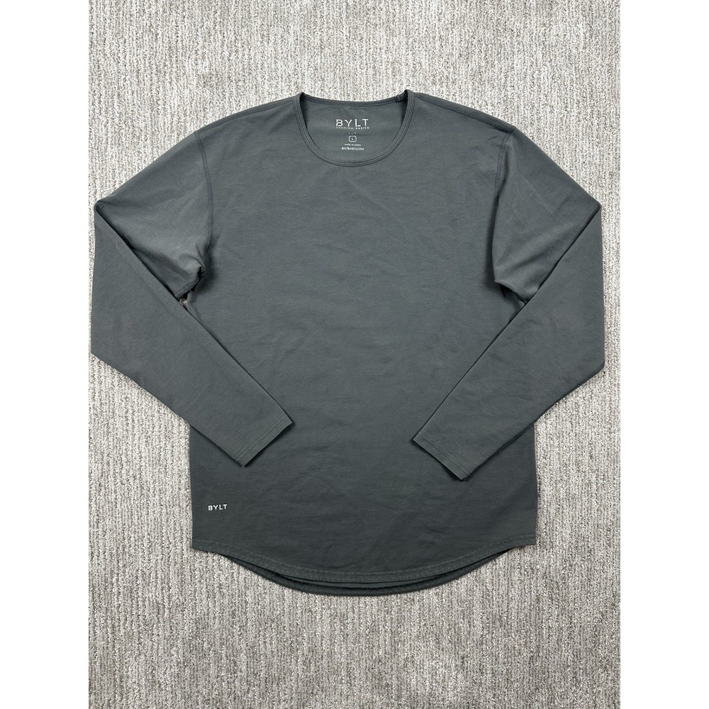 BYLT Lux Drop Cut Shirt Mens Large Gray Long Sleeve Premium Basics Athletic